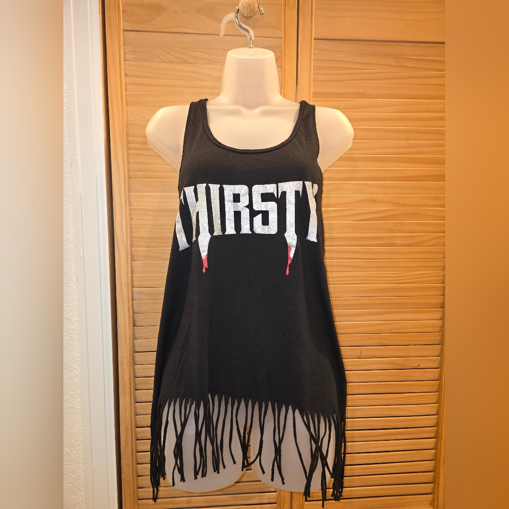 Trendy Black Fringe Tank Top